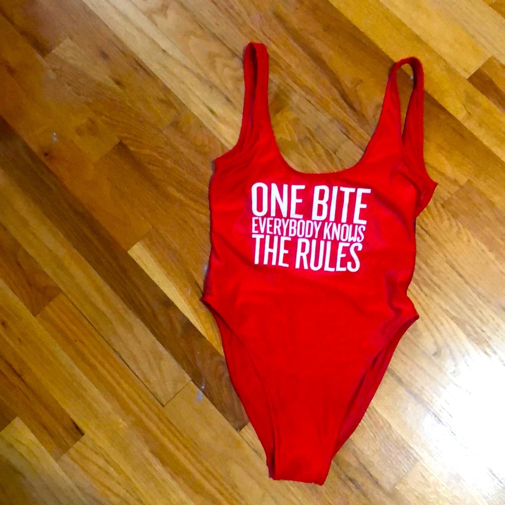 Petite BOLD white letters Red one piece